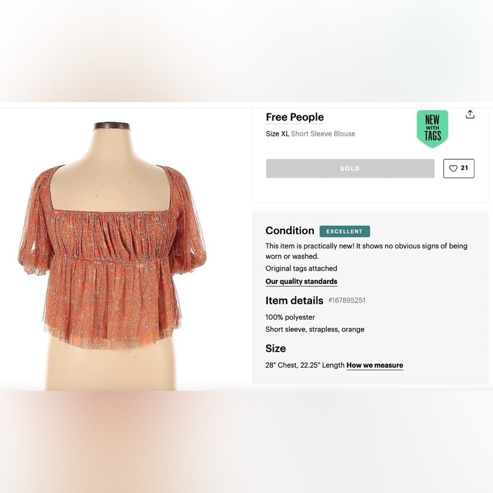 Free People 100% Polyester Orange Short Sleeve XL